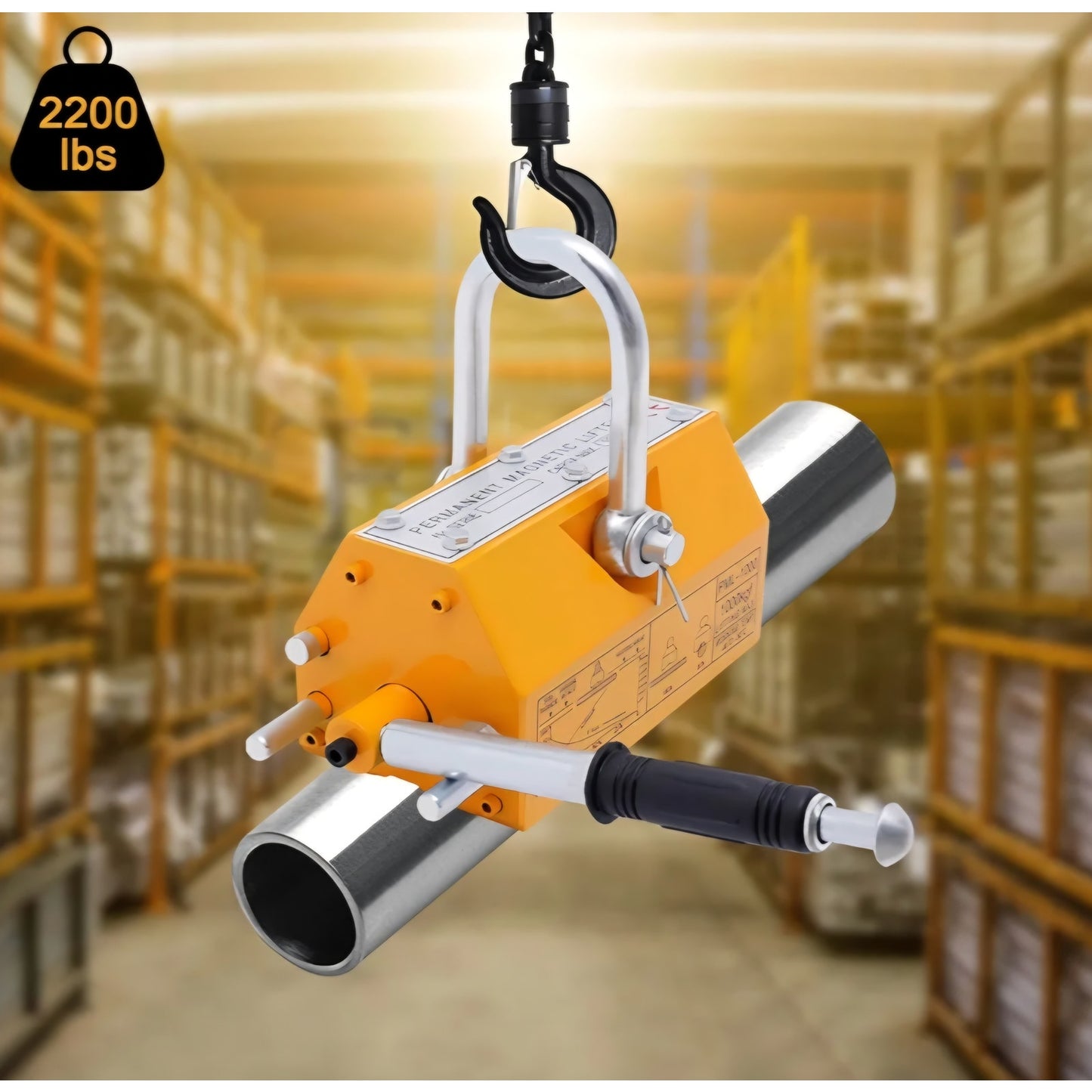 Magnetic Lifter, 2200lbs/1000kg Pulling Capacity, Steel, Neodymium, Lifting Magnet with Release,