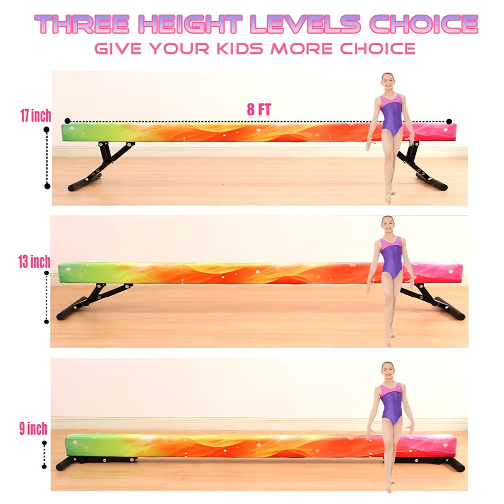 Adjustable Balance Beam 8 ft Gymnastic Beam Adjustable Height for Kids and Teenage