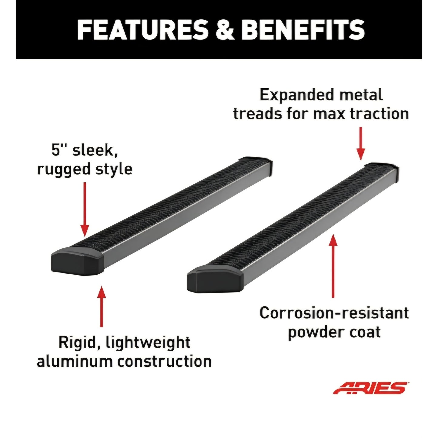 SlimGrip 5" x 78" Black Aluminum Running Boards