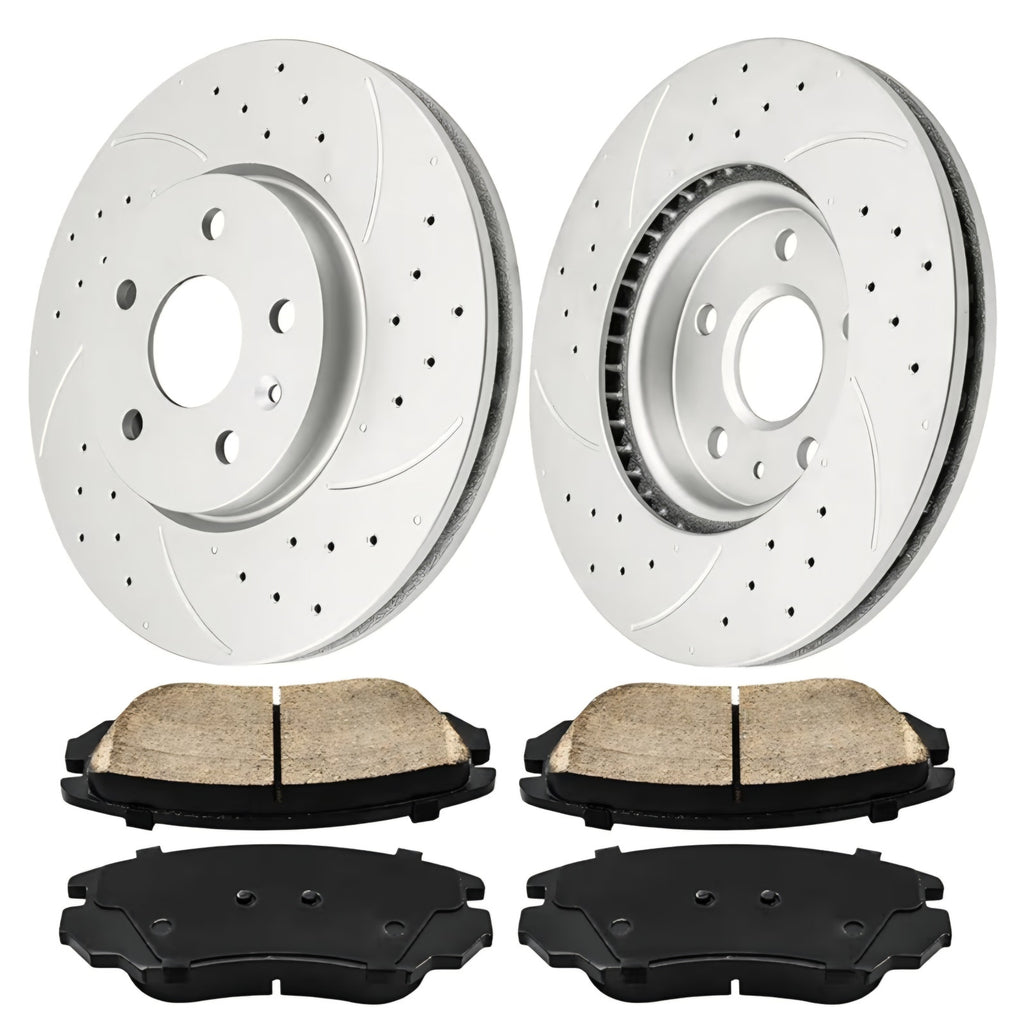 Front Brake Kit, Drilled and Slotted Brake Rotors Equinox, Malibu, LaCrosse