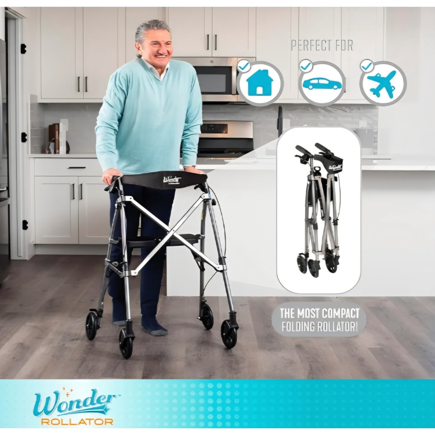 Stander Space Saver Rollator, Lightweight Folding Rolling Walker with Seat for Seniors & Adults,