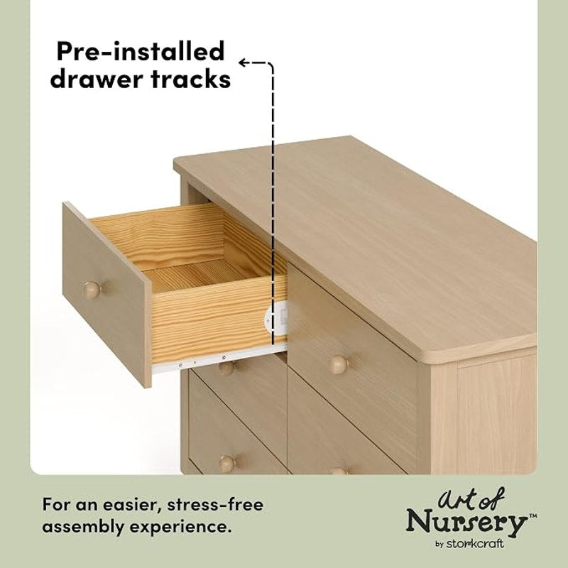 Storkcraft Rio 6 Drawer Dresser, Driftwood | GREENGUARD Gold Certified, Safety Interlocking Drawers