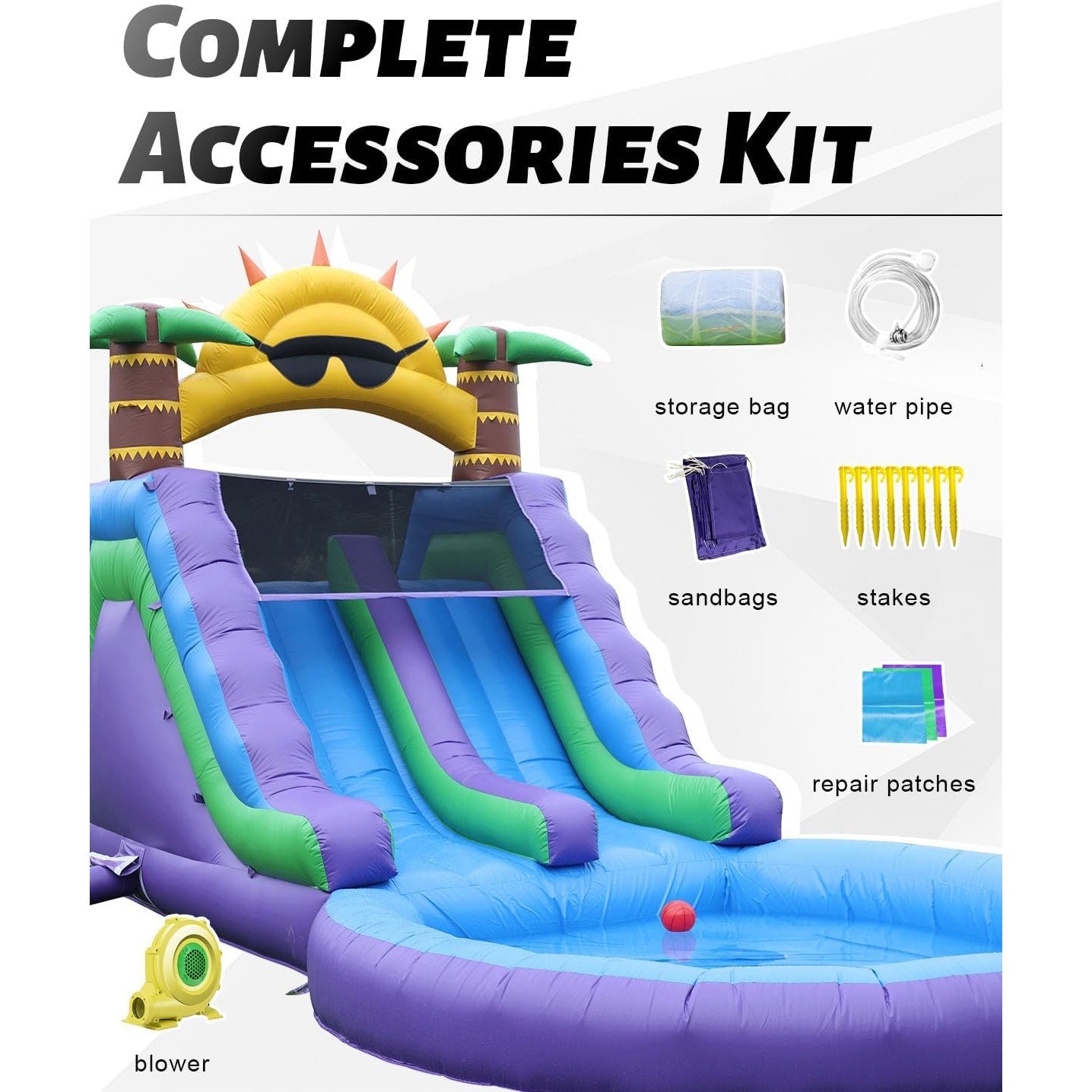 26FT Inflatable Water Slide for Kids & Adults, Full PVC, 1100W Blower, 1100W blower, 700 lb capacity