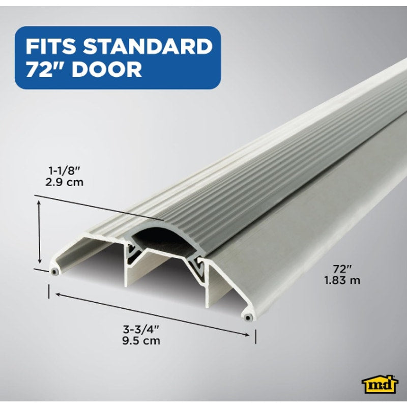 M-D Building High-Profile Threshold, Silver, 3-3/4in x 1-1/8in x 72in Vinyl Insert Seal