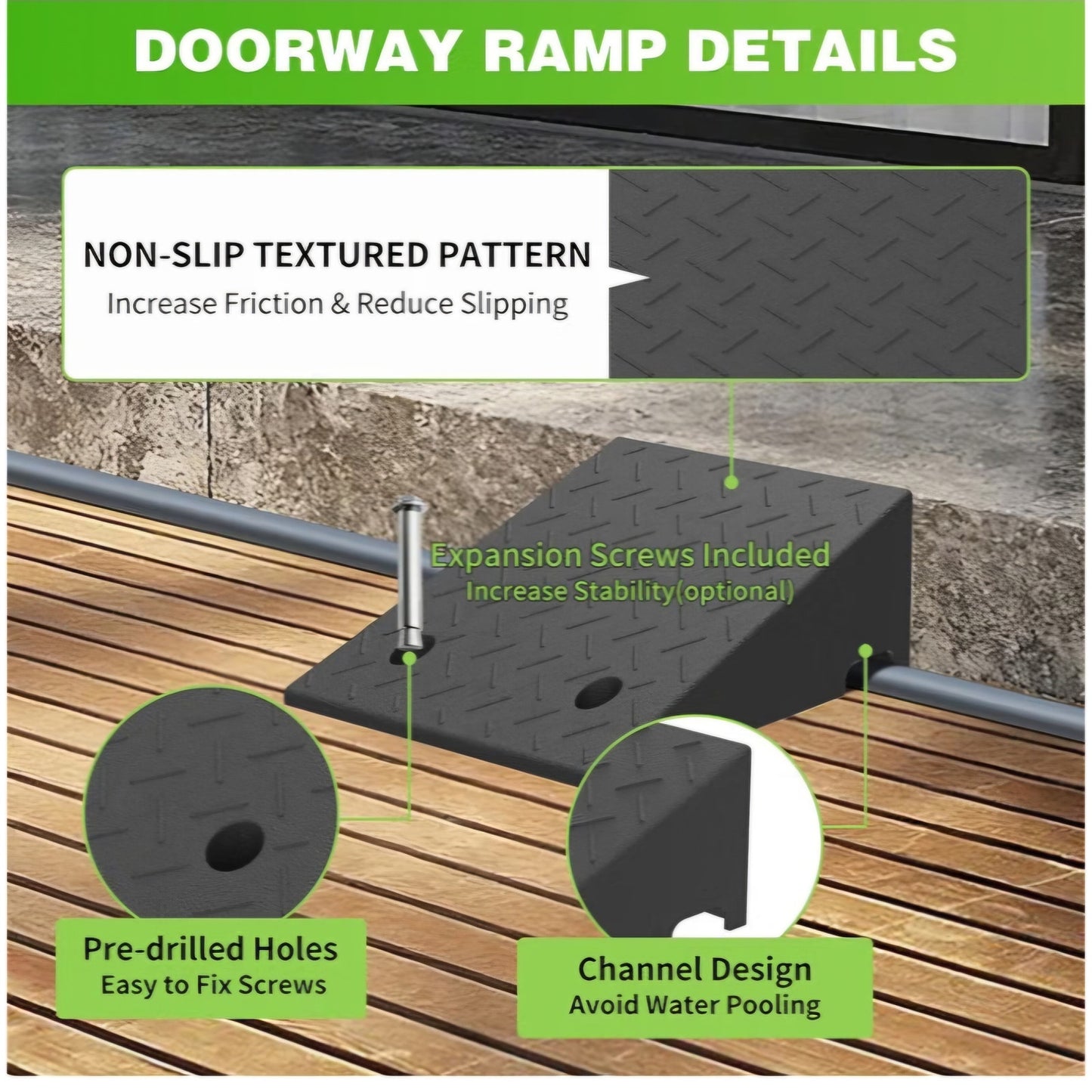 7.9 Inch Rise Rubber Ramp, Door Ramp with Non-Slip Surface