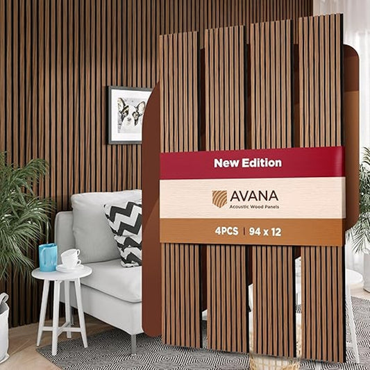 Avana Acoustic Wood Wall Panels, 93.2x11.25 Inch Panels, Fits 94x12 Layout–4 PCs, Durable Wood Panel