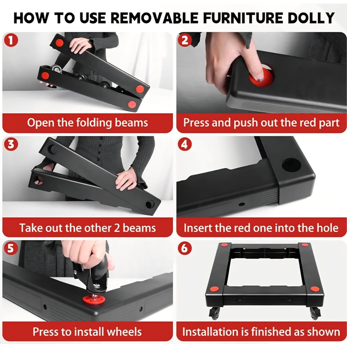 Furniture Dolly, Removable Furniture Movers, Moving Dolly with Wheels Luggage Cart Dolly Adjustable