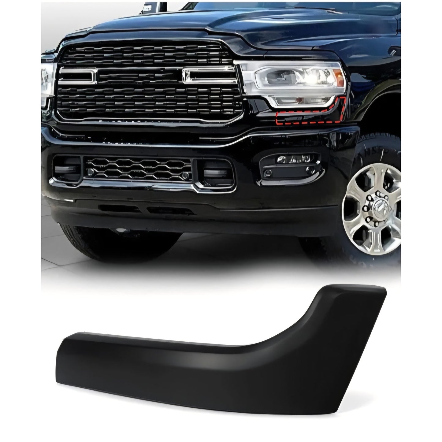 Front Bumper Headlight Filler Molding Trim Compatible with 2019-2024 Dodge Ram 2500 3500