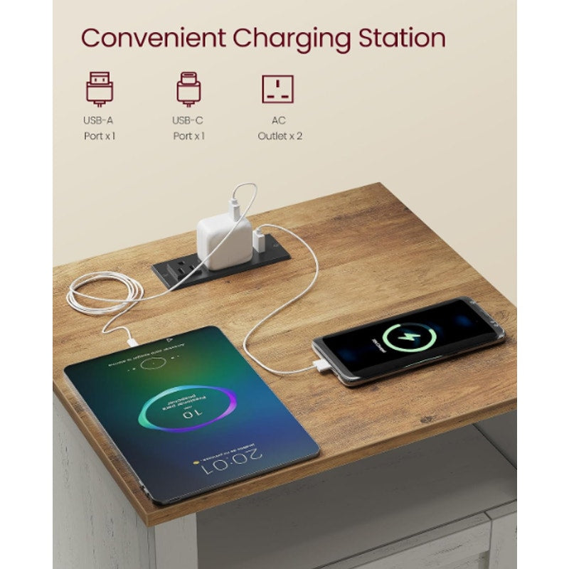 VASAGLE Set of 2 Nightstands with 2 Drawers and Charging Station