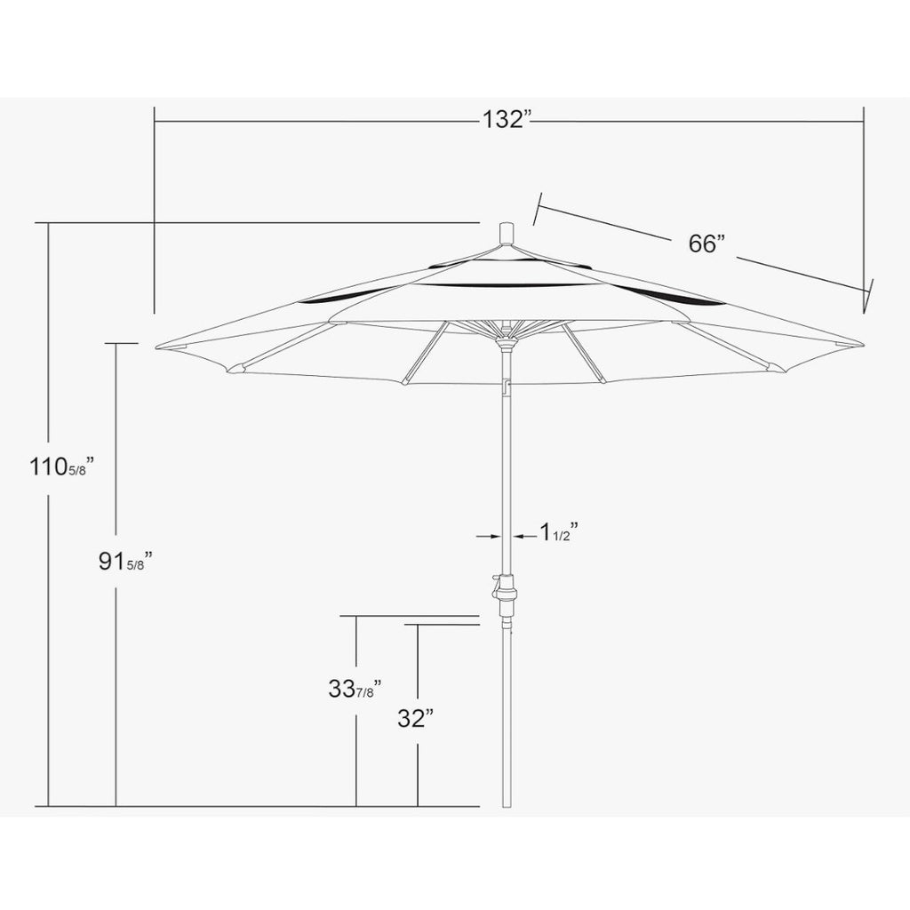 California Umbrella 11' Round Aluminum Market Umbrella, Crank Lift, Collar Tilt, Bronze Pole