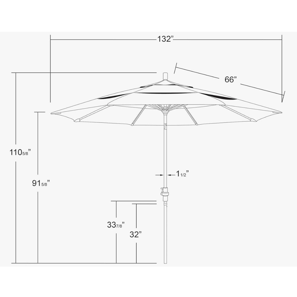 California Umbrella 11' Round Aluminum Market Umbrella, Crank Lift, Collar Tilt, Bronze Pole