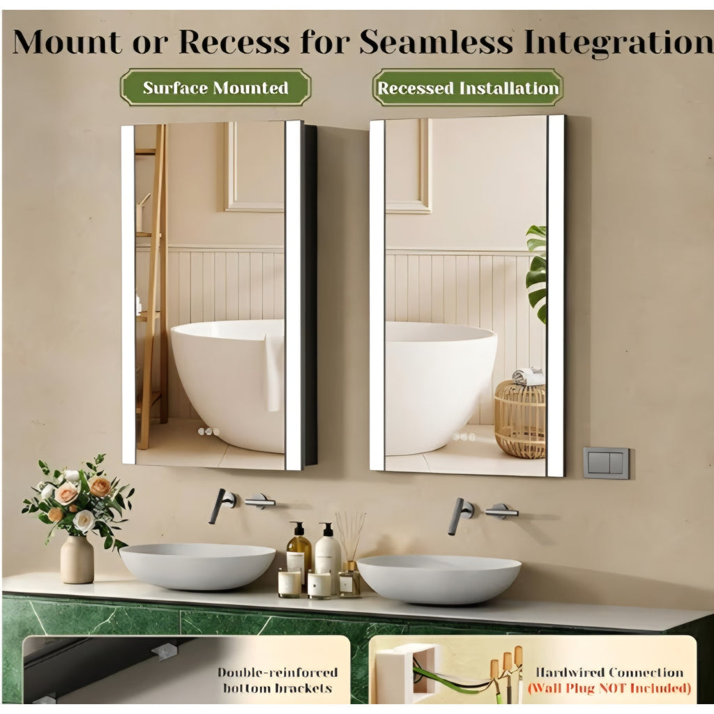 24x32 Inch Medicine Cabinet with Lights, Modern Bathroom Lighted Medicine Cabinet with Mirror,