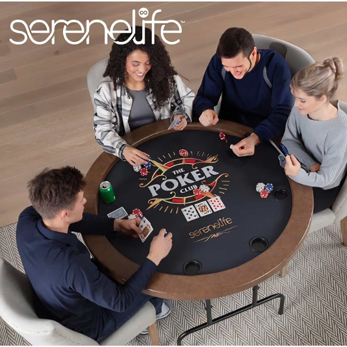 8- Player Round Foldable Poker Table, Casino Leisure Texas Holdem Table, w/ water Resistant Cushion