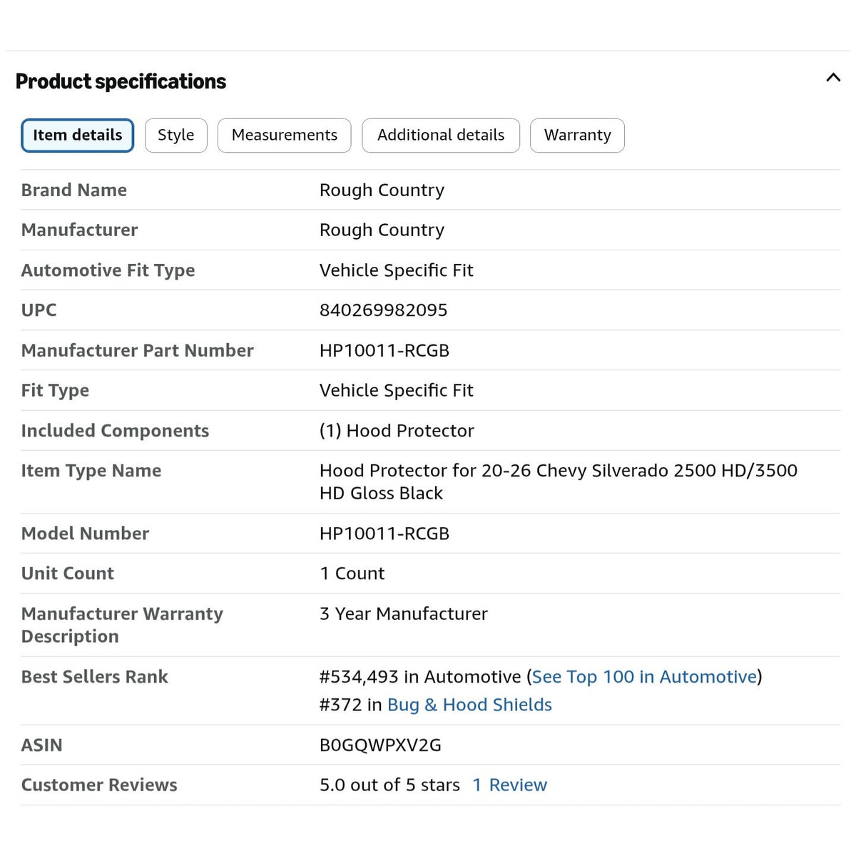 Rough Country Hood Protector for Chevy Silverado 1500 2WD, 4WD (2019-2026) – High-Density
