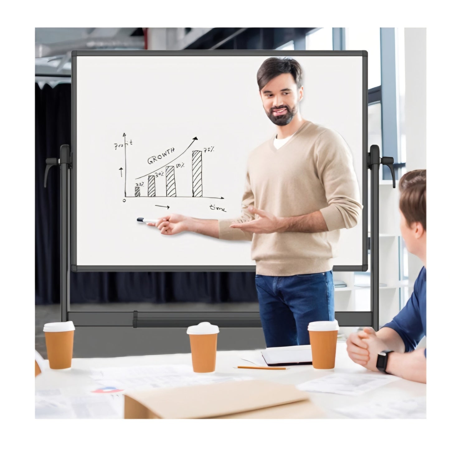 VIZ-PRO Double-Sided Magnetic Mobile Whiteboard, 48 x 36 Inches
