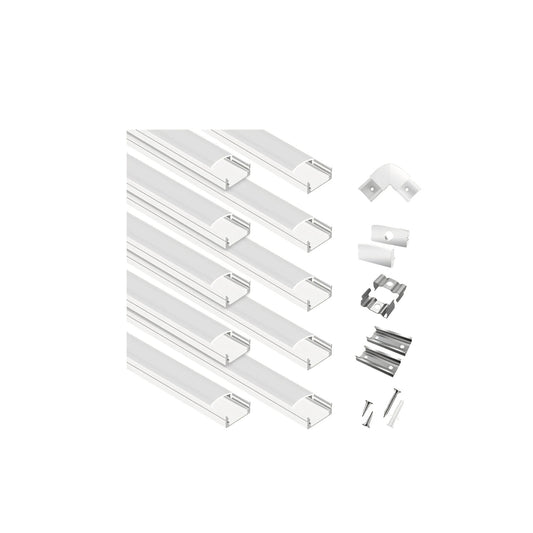 10-Pack 6.6ft/2Meter U Shape White LED Aluminum Channel System with Milky Cover,
