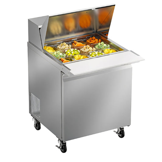 29" W Commercial Sandwich Salad Prep Table Mega Top Refrigerator, 7.6 Cu.ft Single Door Stainless