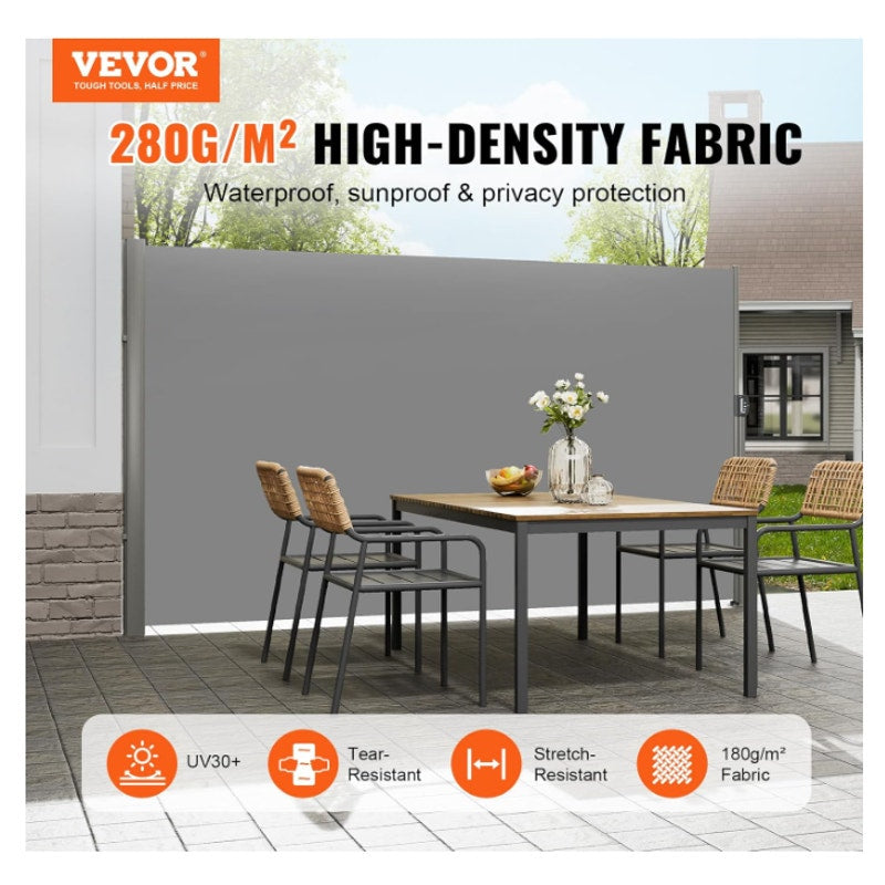 VEVOR Retractable Side Awning, UV 50 71''x118'' Full Aluminum Rust-Proof Outdoor Privacy Screen