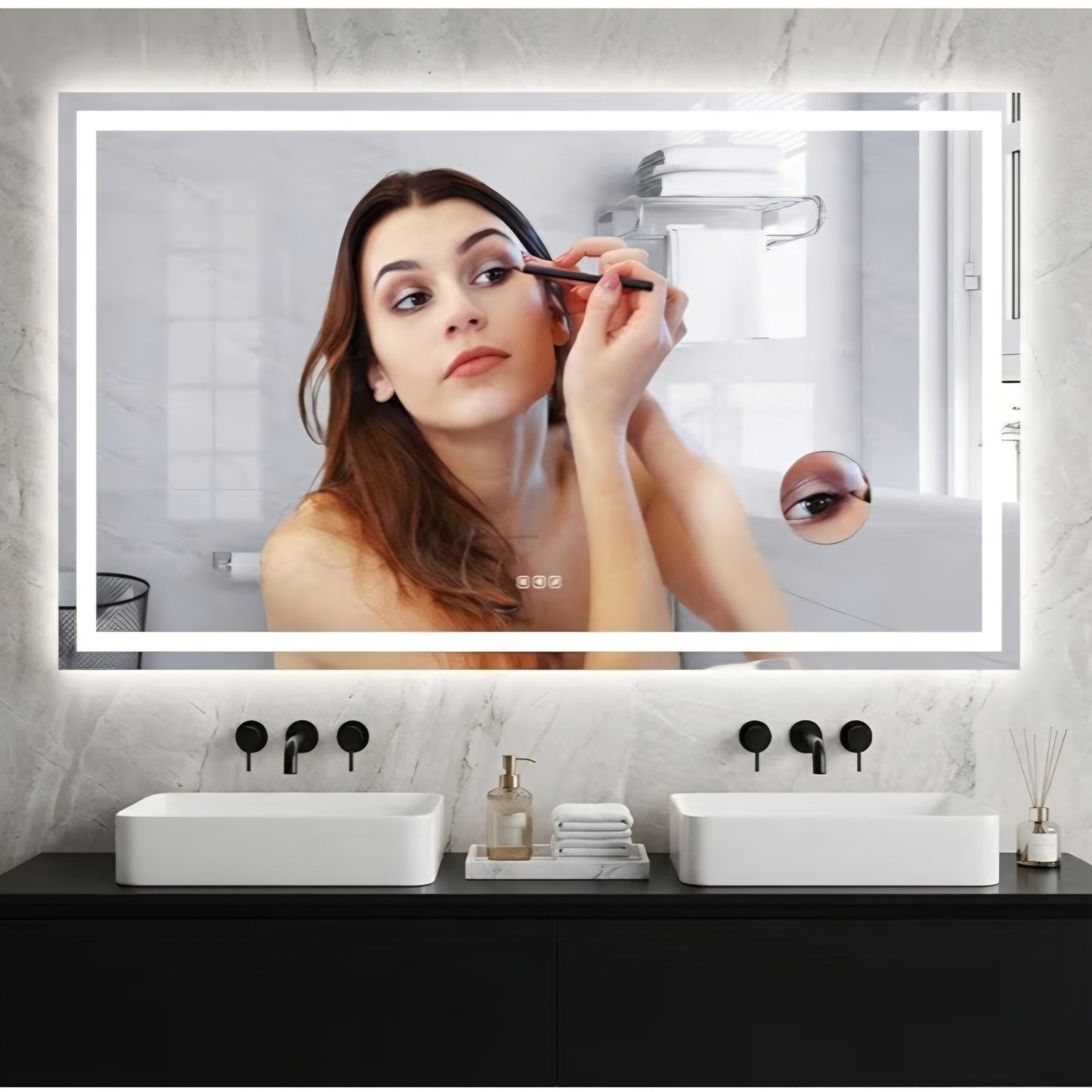 60x36 Inch LED Bathroom Mirror with Lights, Dimmable Backlit & Frontlit Vanity Mirror
