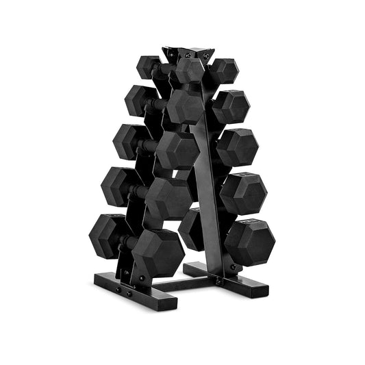 CAP Barbell Rubber Coated Dumbbell Weight Set with Vertical Rack | 150 lbs
