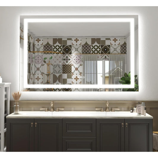 60x 40 Inch Lighted Bathroom Mirror for Wall, LED Illuminated Vanity Mirror with Lights, Dimmable