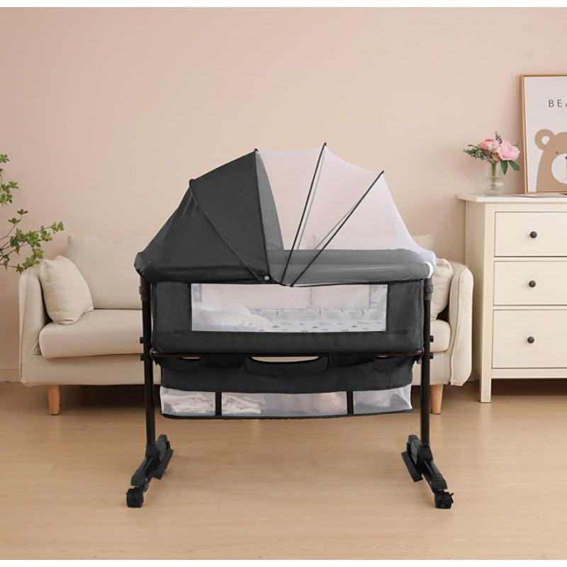 Baby Cradle, Freestanding Bedside Bassinet, 3-in-1 Convertible Bassinet with 360° Swivel Wheels