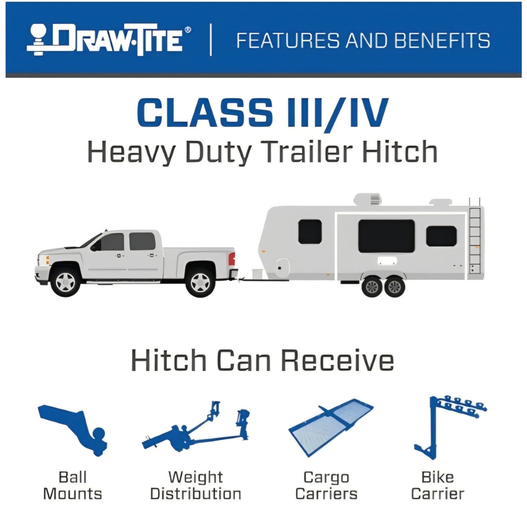 Draw-Tite 76396 Class 3 Trailer Hitch, 2 Inch Square Receiver, Black, Compatible  Nissan Rogue