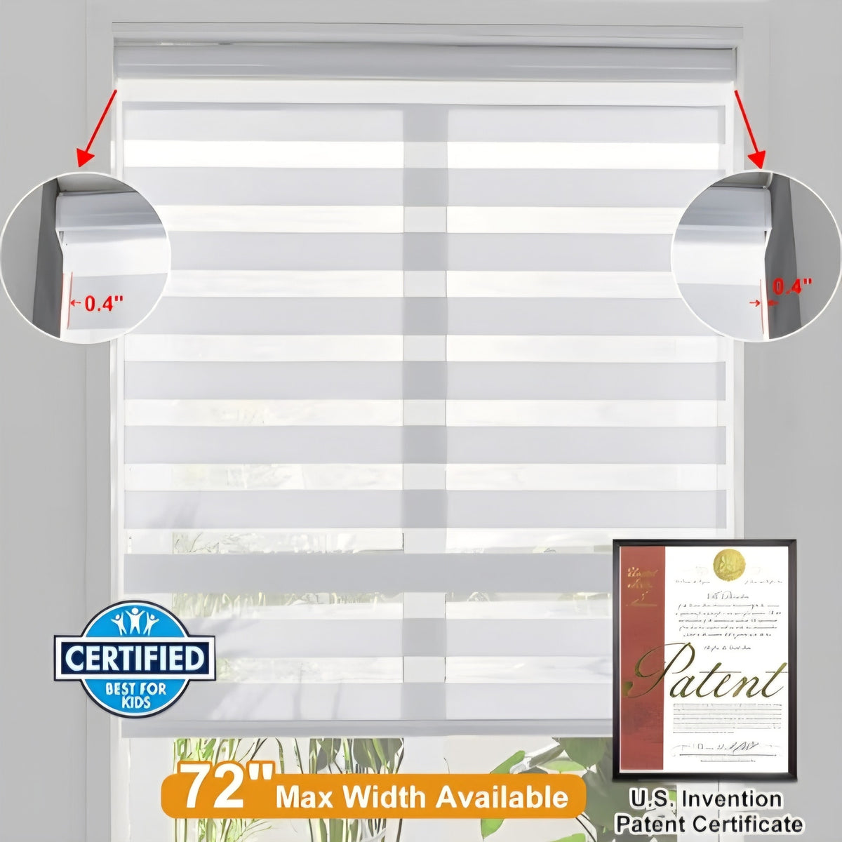 Cordless Zebra Blinds for Windows Free-Stop Roller Windows Shades (70" W X 64" H, White)
