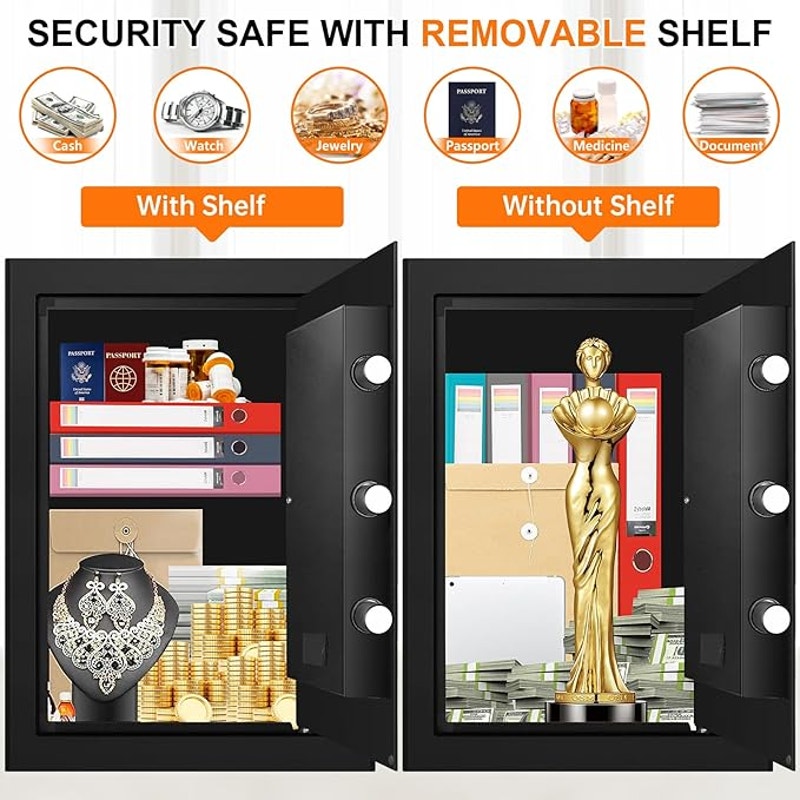 3.3 Cuft Large Home Safes Water and Fireproof, with Keypad Key and Removable Shelf, Document Safe
