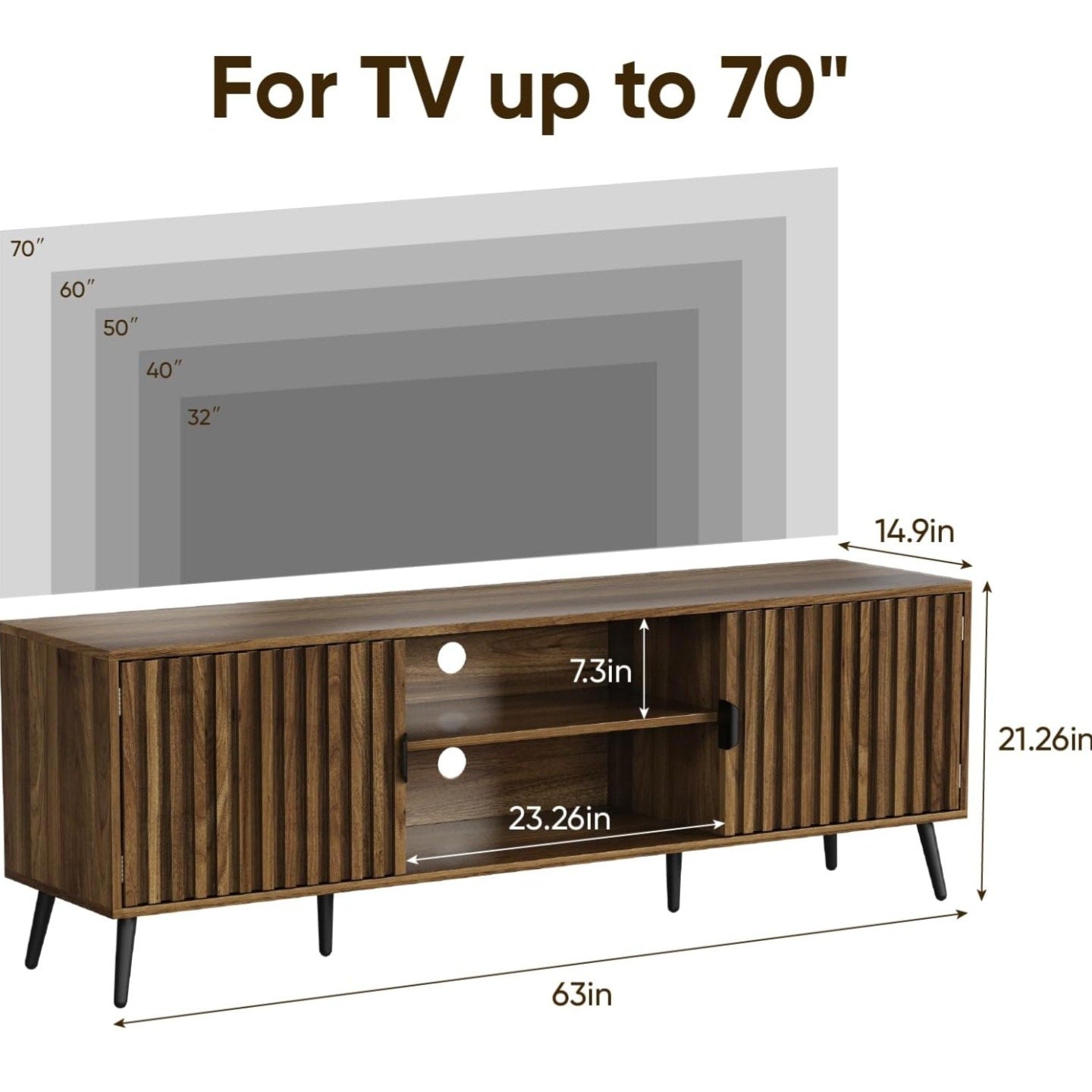 Smart FENDEE 63-Inch TV Stand for TVs up to 70 Inch, Mid-Century Modern Television Stand