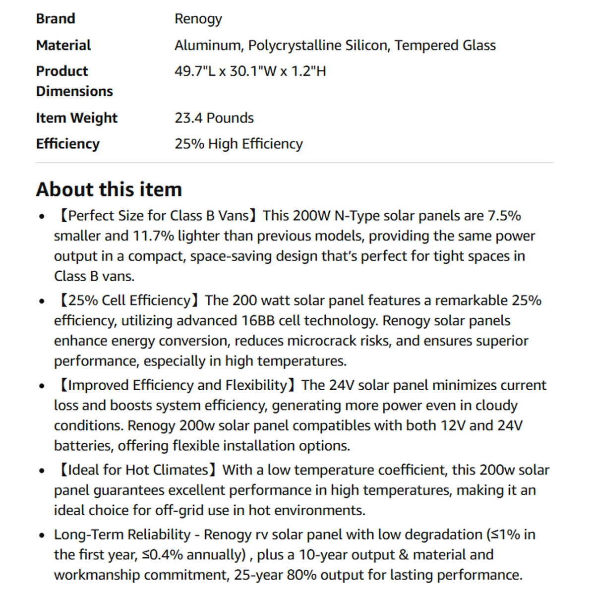 Renogy Solar Panels 200 Watt N-Type, 24 Volt 200W Solar Panel 16BB 25% High-Efficiency Solar Cell