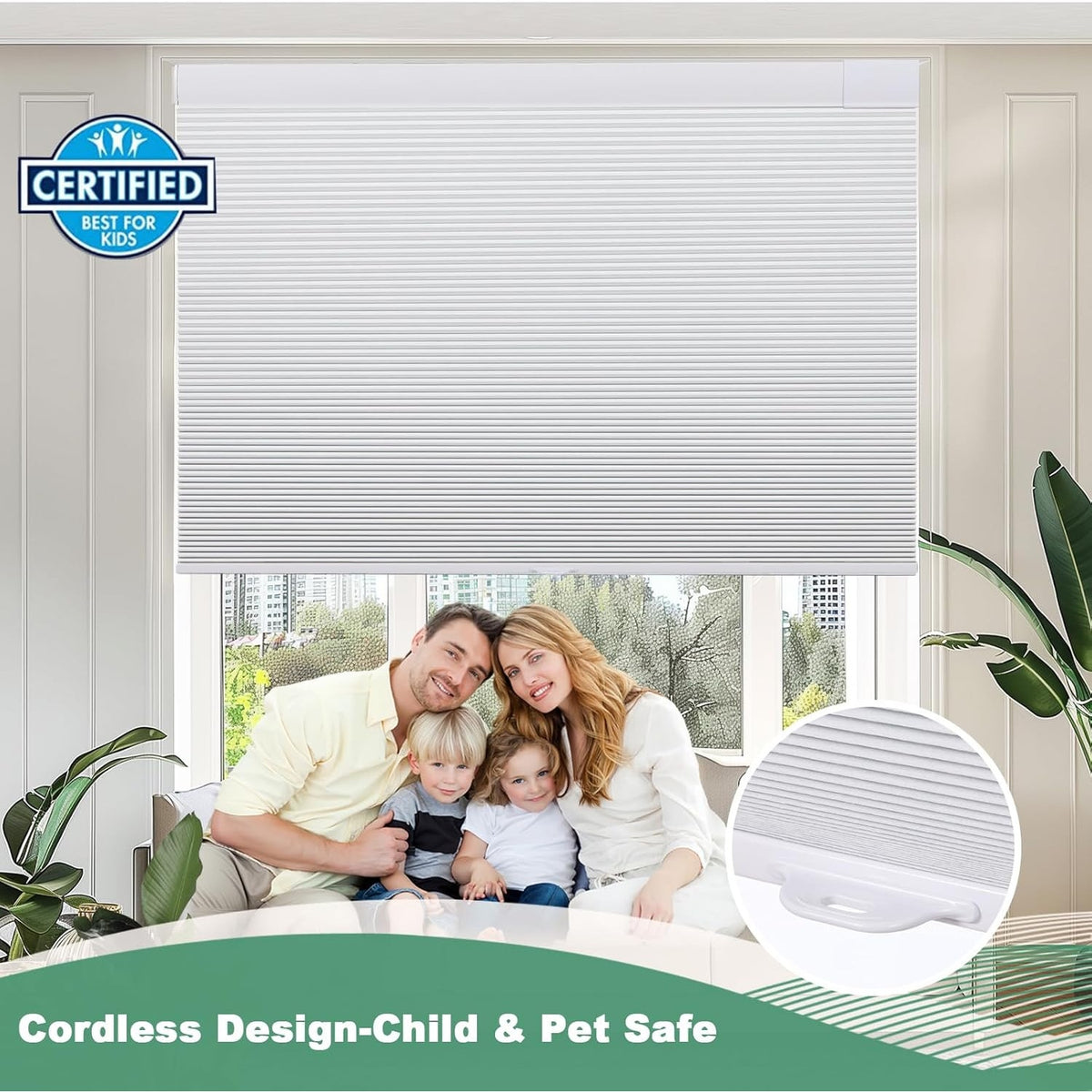 Tonature No Drill Cellular Shades for Indoor Windows, Cordless Blackout, White,59 1/2" W x 64"H