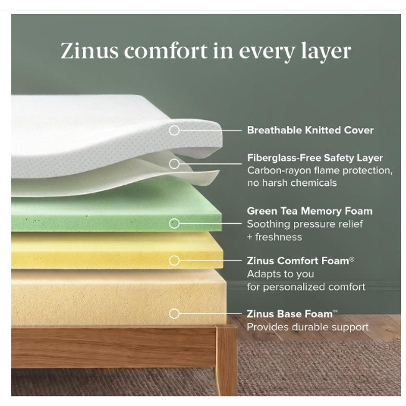 Zinus 12 Inch Queen Green Tea Memory Foam Mattress, Medium Firm Feel Pressure-Relieving Comfort