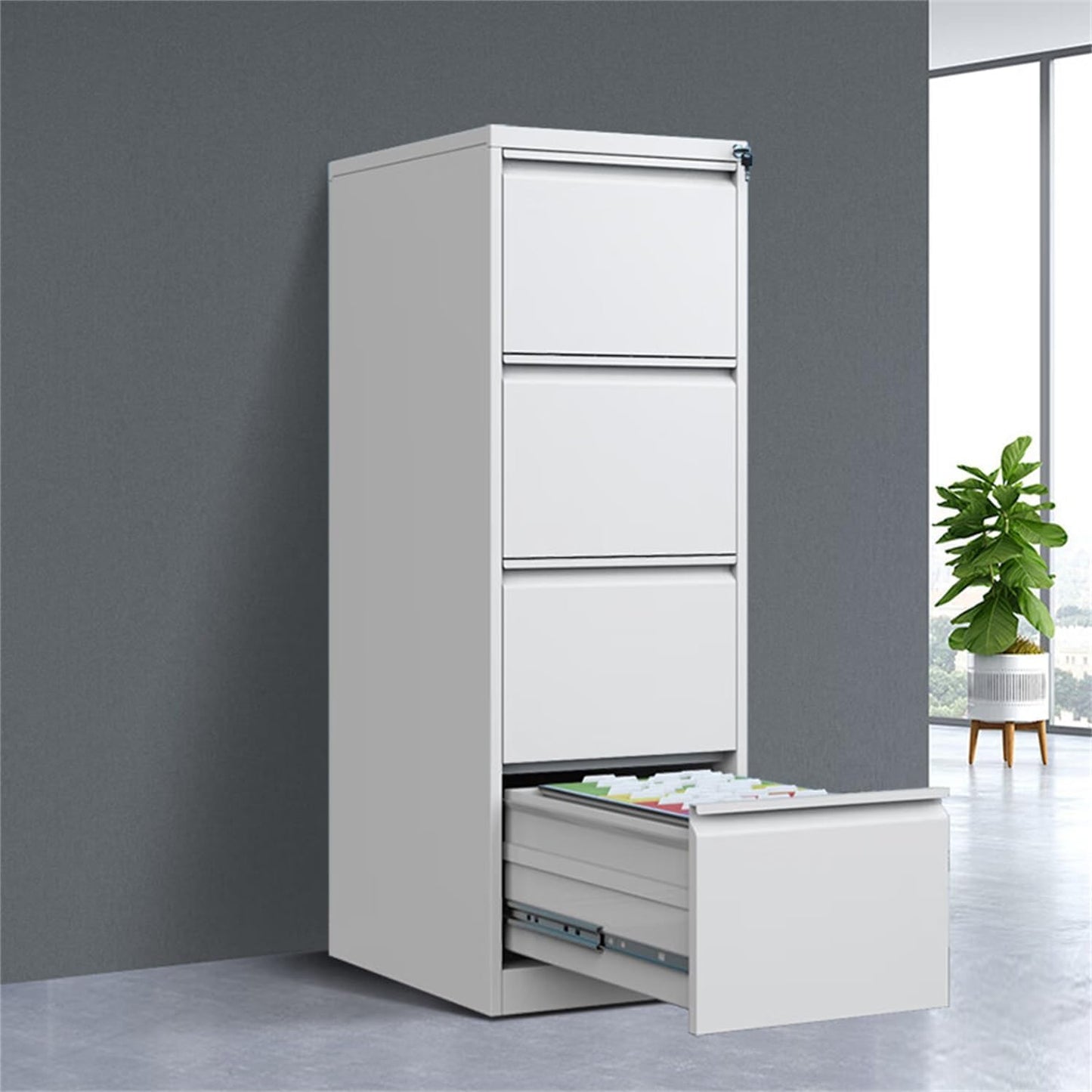 Garvee 4 Drawer File Cabinet with Lock,Heavy Duty Vertical Filing Cabinets, Assembly Required, White