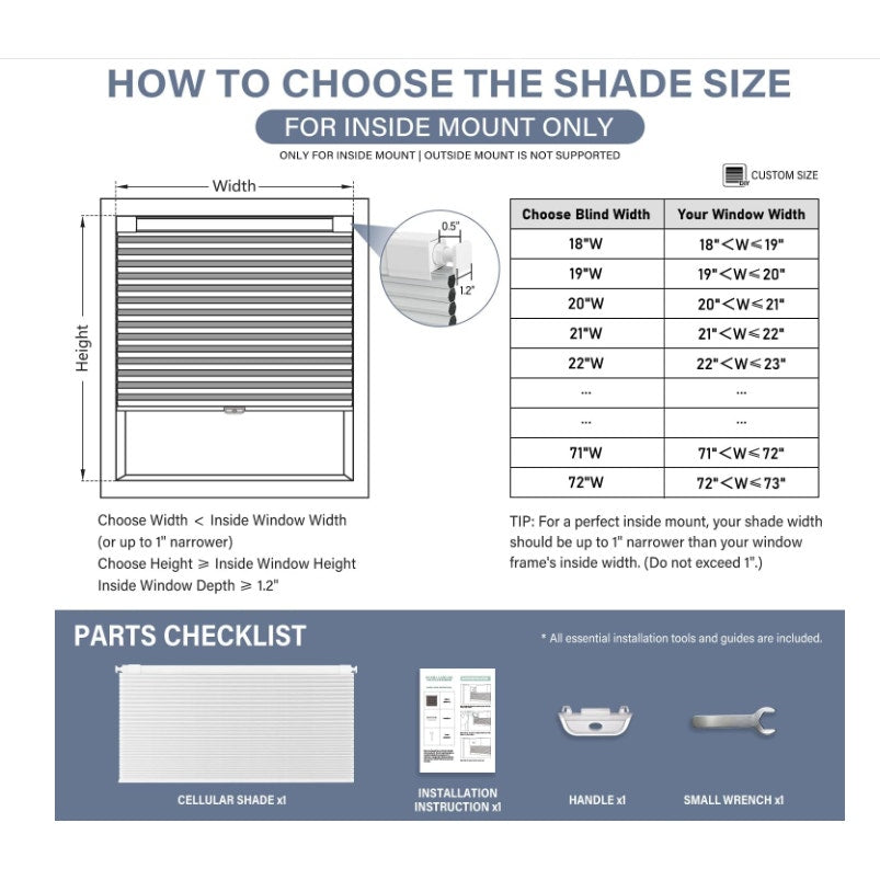 AOSKY No Drill Cordless Blackout Cellular Shades, 70" W x 64" H, White