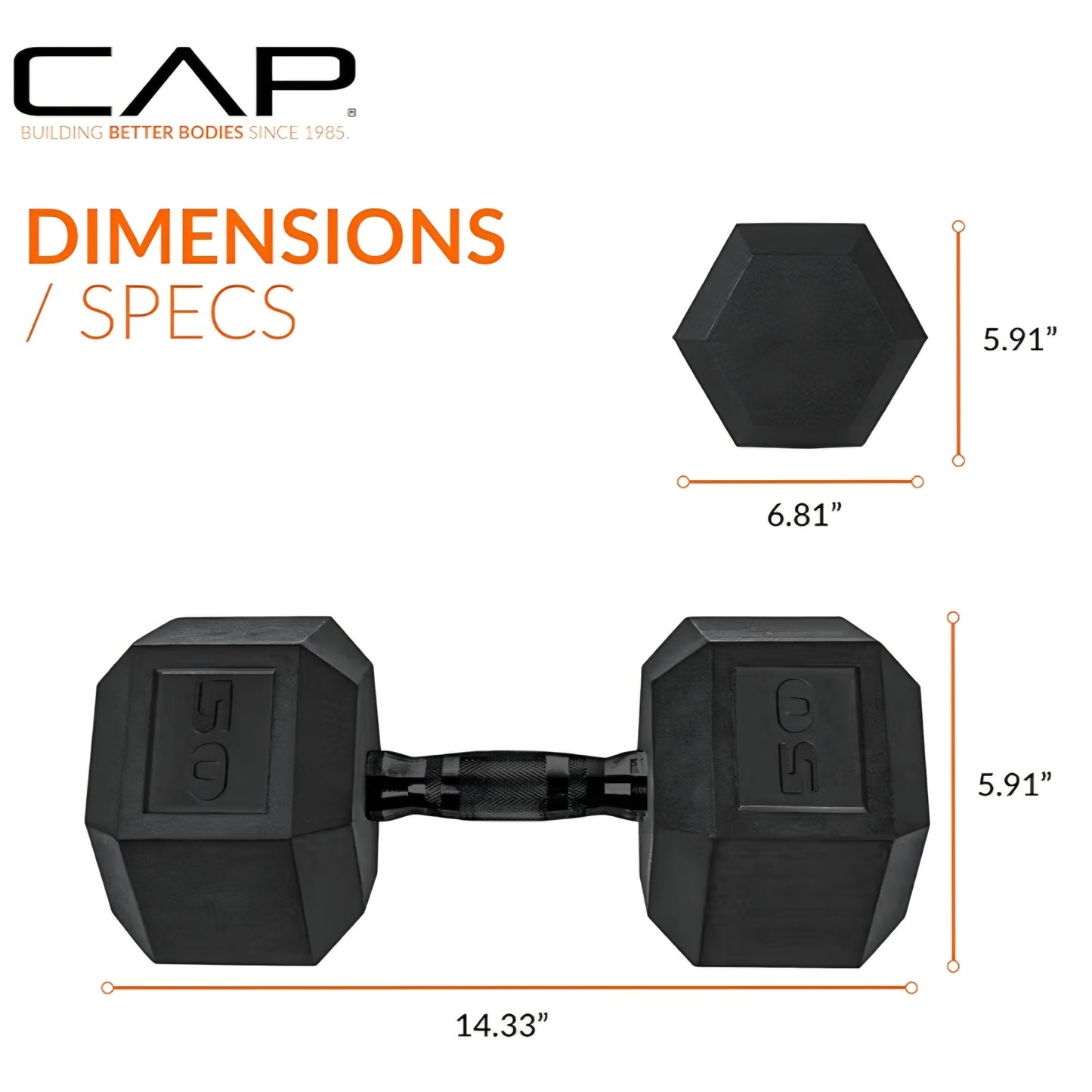 CAP Barbell Coated Hex Dumbbell Weight - Single | 50 lbs