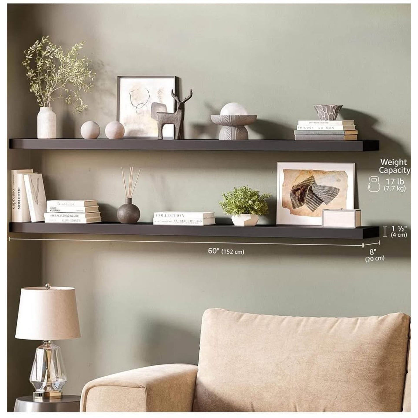 Ballucci Floating Shelves for Wall, 60" Wood Wall Shelf Set of 2, with Invisible Brackets for Bathro