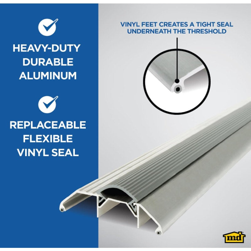 M-D Building High-Profile Threshold, Silver, 3-3/4in x 1-1/8in x 72in Vinyl Insert Seal