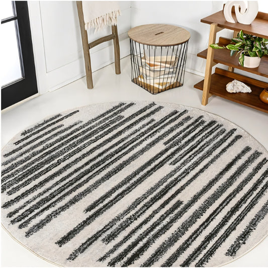 JONATHAN Y Khalil Modern Berber Stripe Cream/Black 7' Round Indoor Area Rug