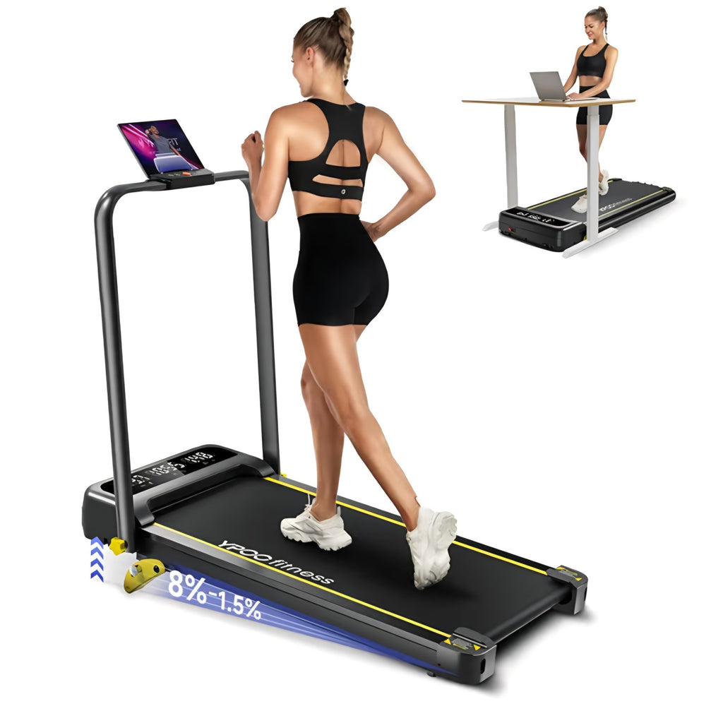 Foldable Treadmill with Incline, Walking Pad with Handle Bar 3 Level Incline, Portable Folding