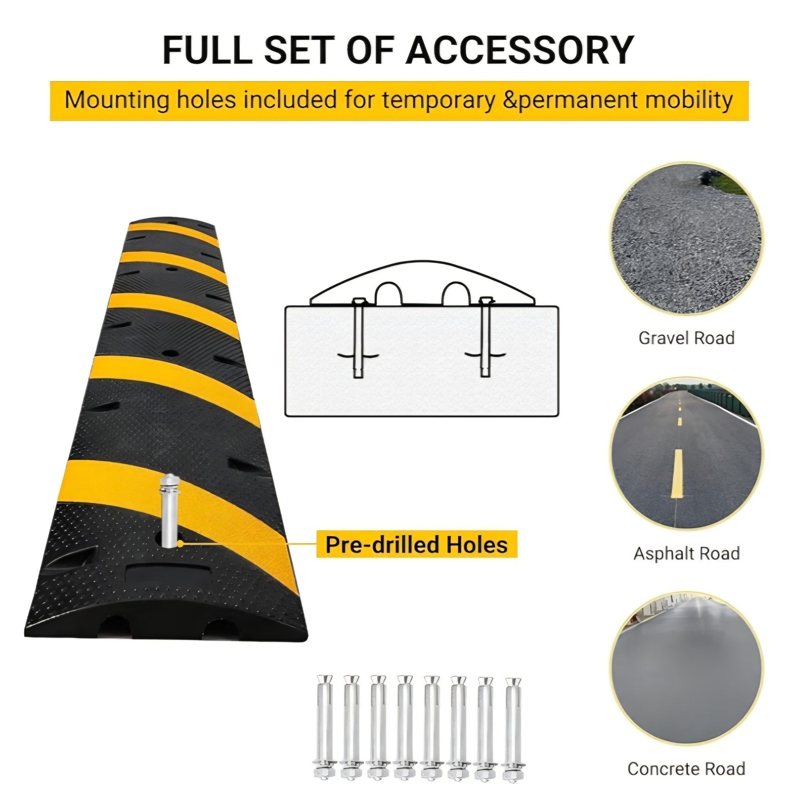7FT Rubber Speed Bump with 4 End Cap, 2-Pack Speed Bumps for Road, 66000 LBS