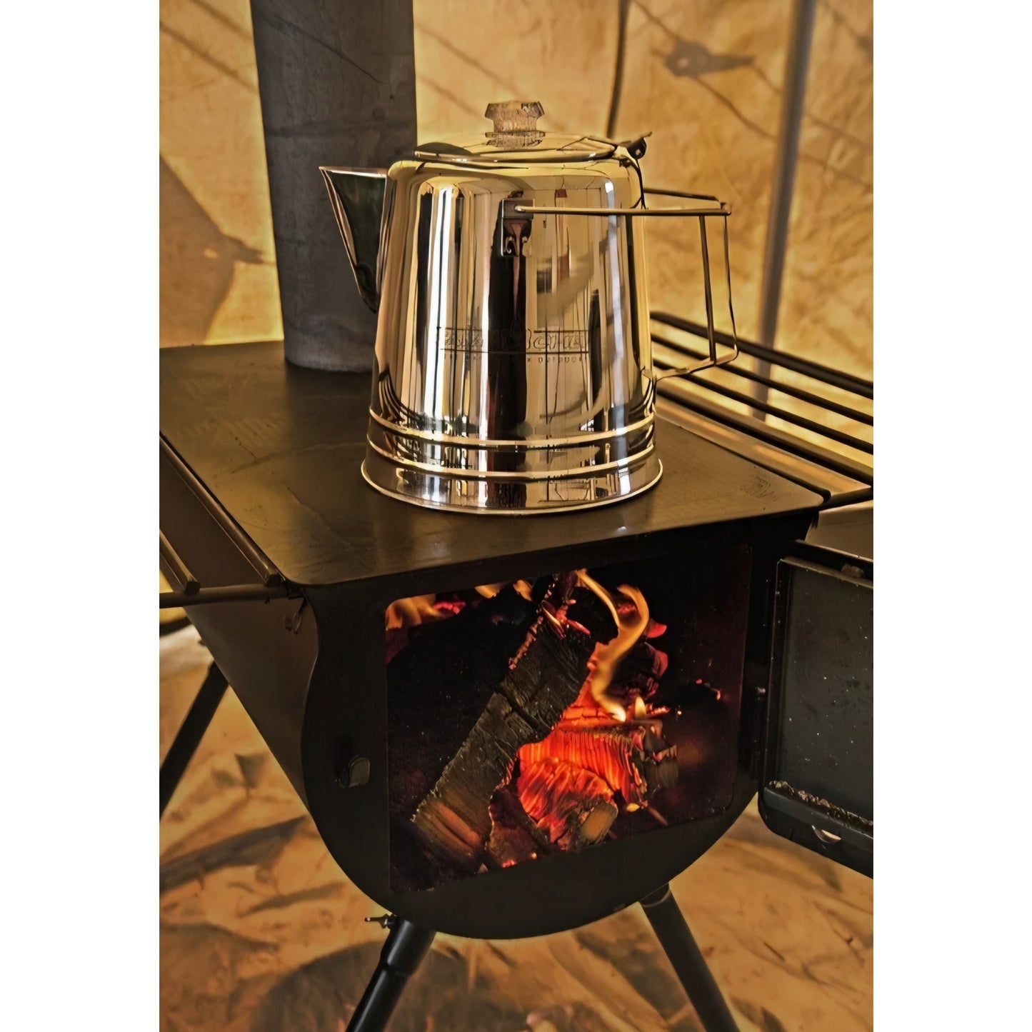 Camp Chef Alpine CS14 Heavy Duty Cylinder Tent Cabin Stove with damper and side shelves