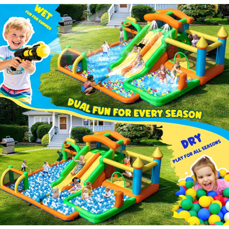 AONESY 10‑in‑1 Inflatable Water Slide Bounce House Combo, Dual Slides, Deep/Shallow Splash Pools