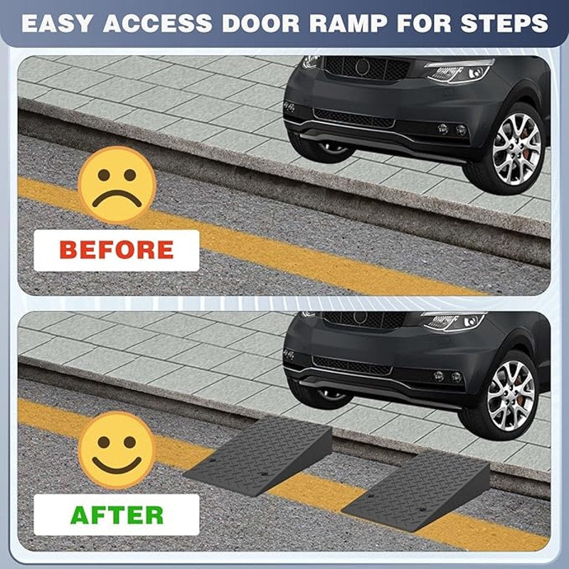 Rubber Threshold Ramp 7.09 Inch Rise, Wheelchair Door Ramp, Non-Slip Surface, 2PCS, 2200LBs Loading