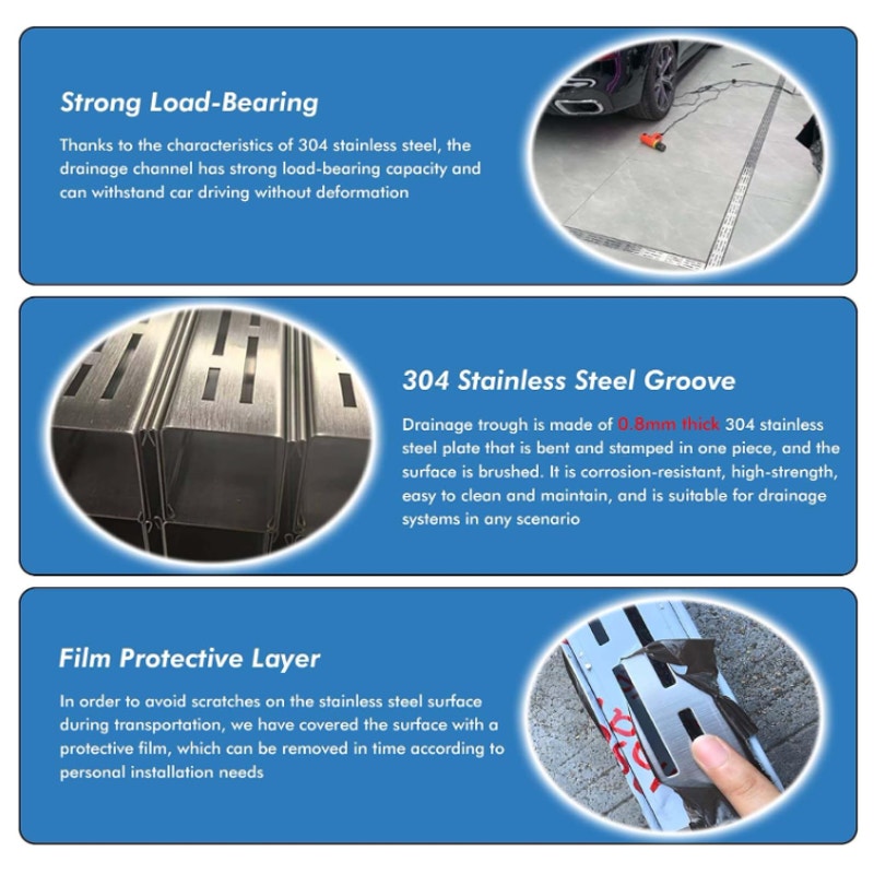 Pool Deck Drain Channel 1-1/4" W 12 Pcs,Pool Drain,Silver Channel Drain Linear Trench Drain