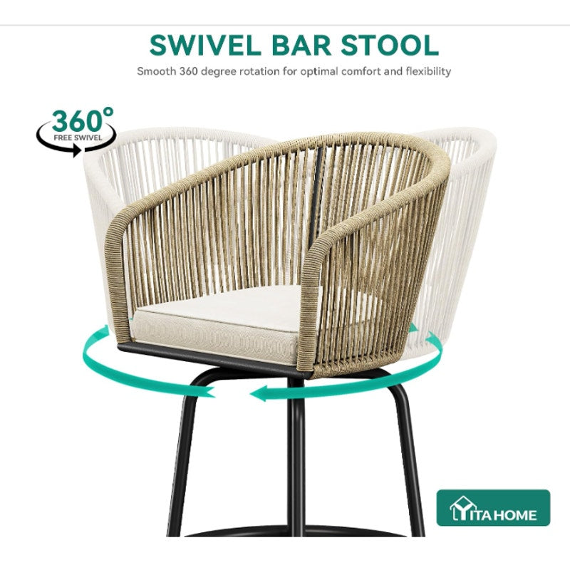 YITAHOME 27" Bar Stools Set of 2 with Arms & Cushions, 360° Swivel Outdoor Bar Stools