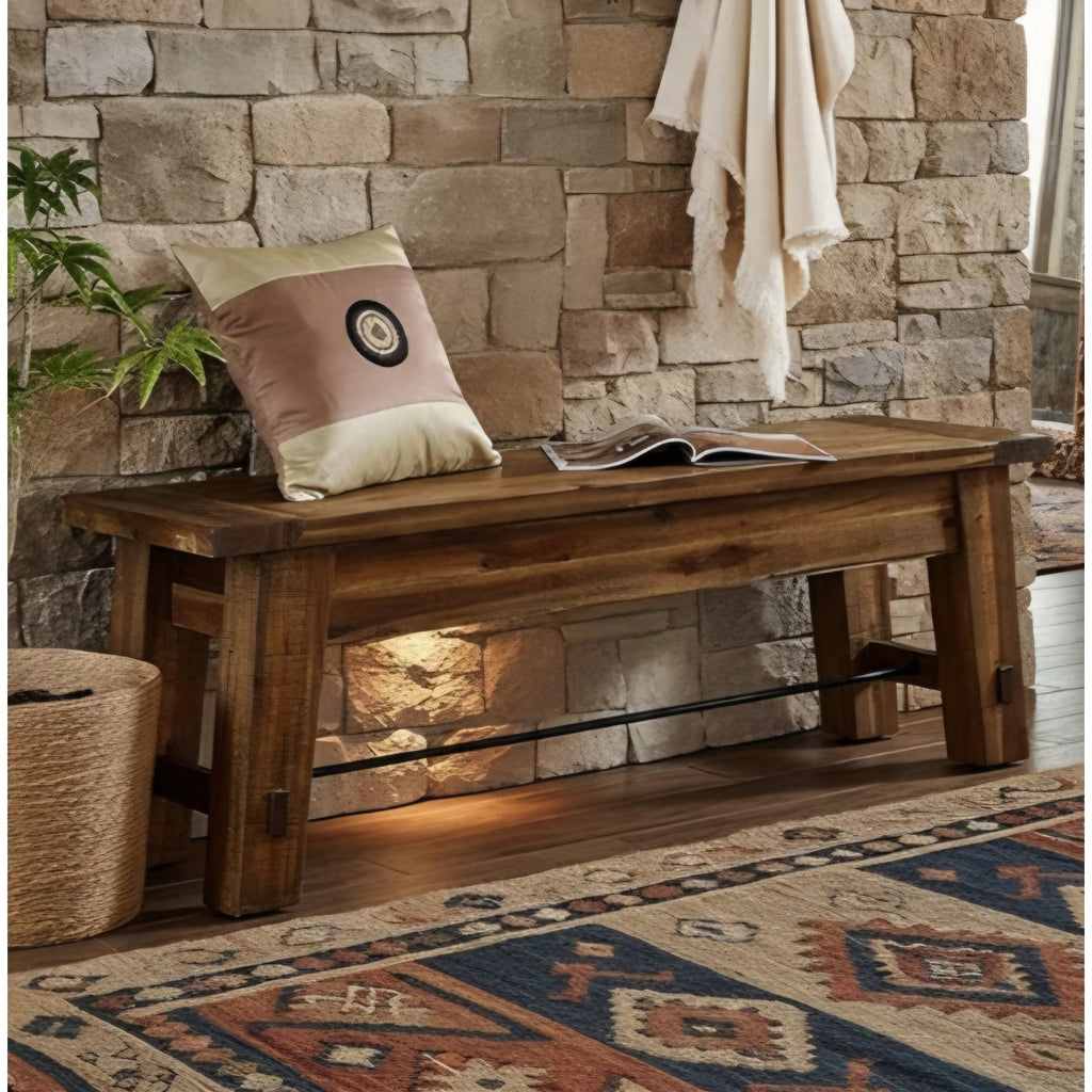 Rustic Farmhouse Style 60-Inch Wood Bench - Industrial Modern Accent Furniture with Solid Wood