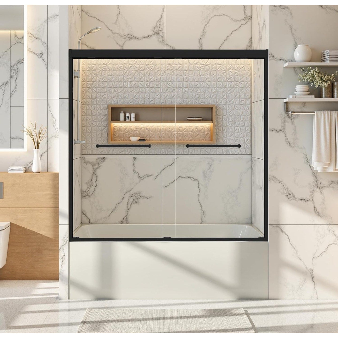 56-60" W x 62" H Tub Shower Door Bathroom Double Sliding Shower Door 5/16"(8mm) Thick Tempered