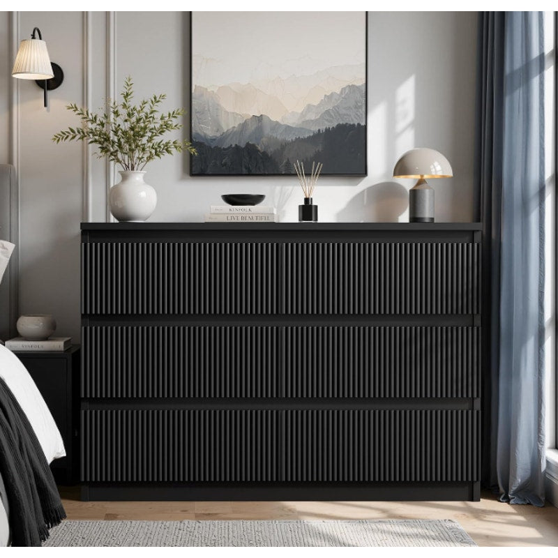 Jocoevol 6 Drawer Fluted Dresser, Modern Chest of Drawers for Bedroom with Hidden Handles