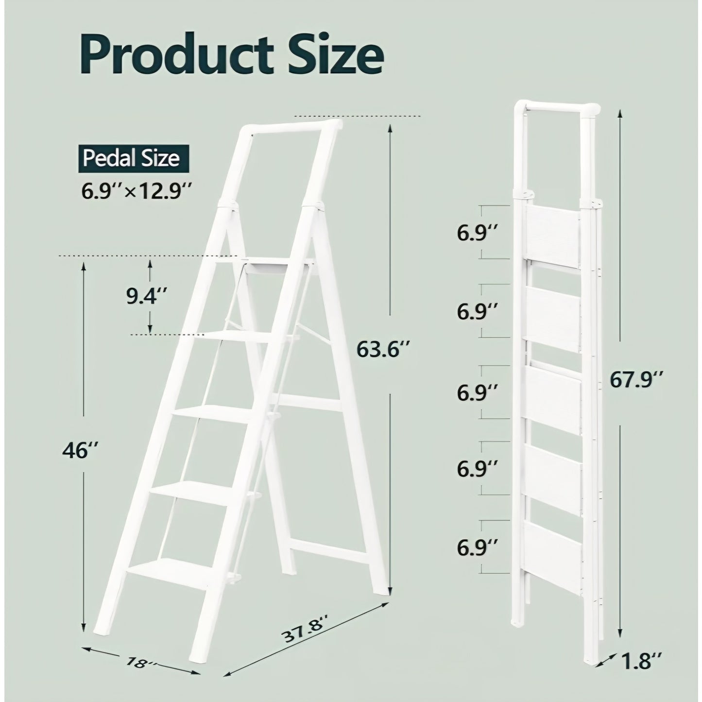 5 Step Ladder, Ladders for Home, Anti-Slip Pedals, Step Stool Foldable